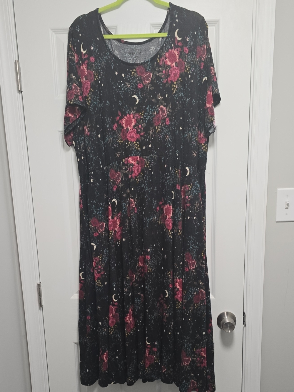 torrid Black Midi Dress with Berry Floral & Crescent Moon Motif - Picture 1 of 3